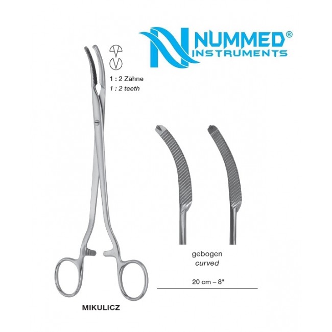 Mikulicz Forceps, Curved , 1x2 Teeth, 20 cm Mikulicz Forceps, Curved , 1x2 Teeth, 20 cm